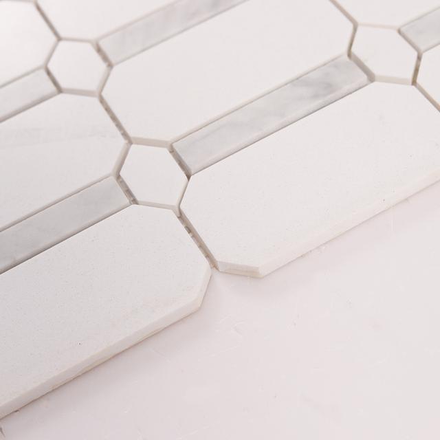 Octagon and Bar White Marble Mosaic Tiles — mosaic ghép nghệ thuật bằng đá marble trắng