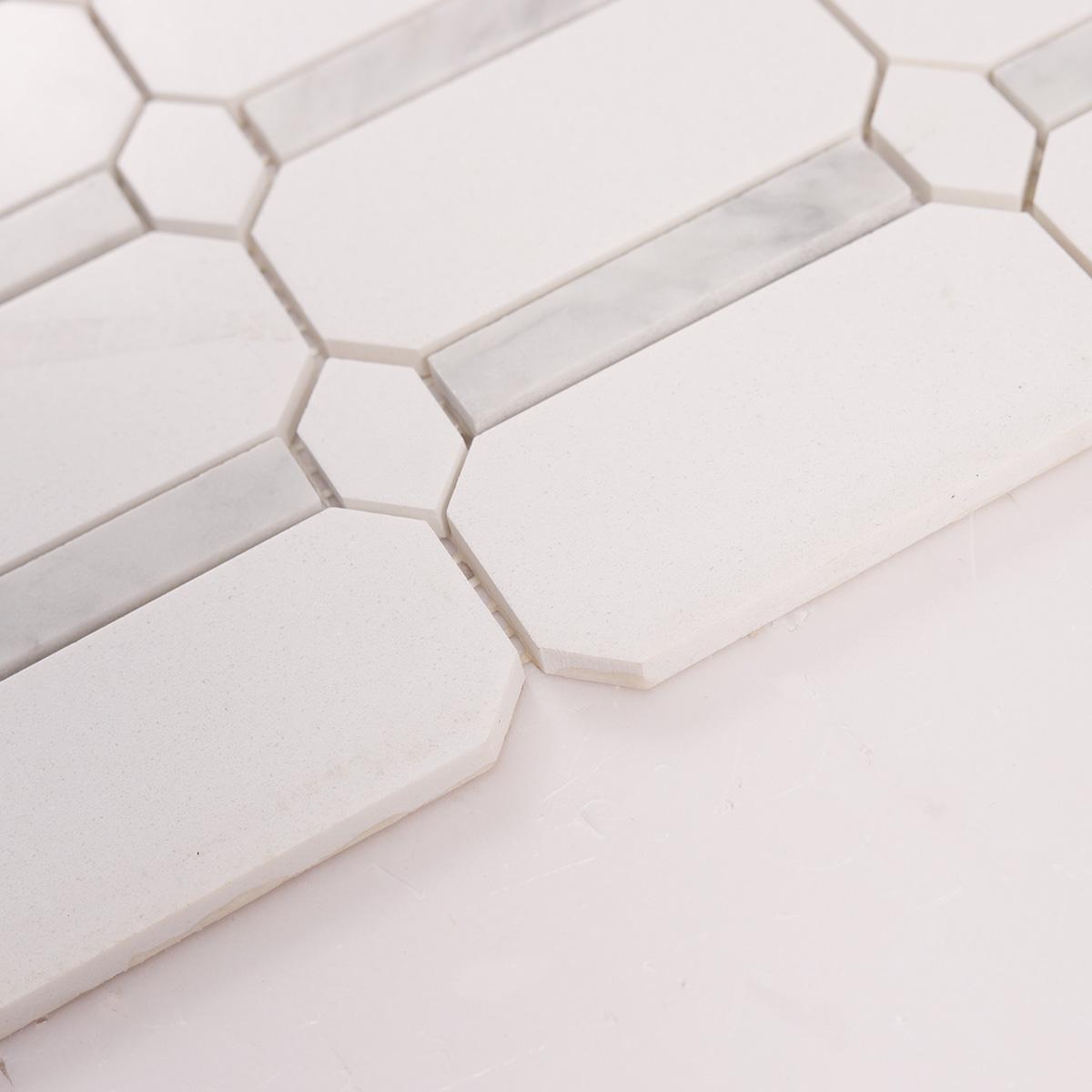 Octagon and Bar White Marble Mosaic Tiles — mosaic ghép nghệ thuật bằng đá marble trắng