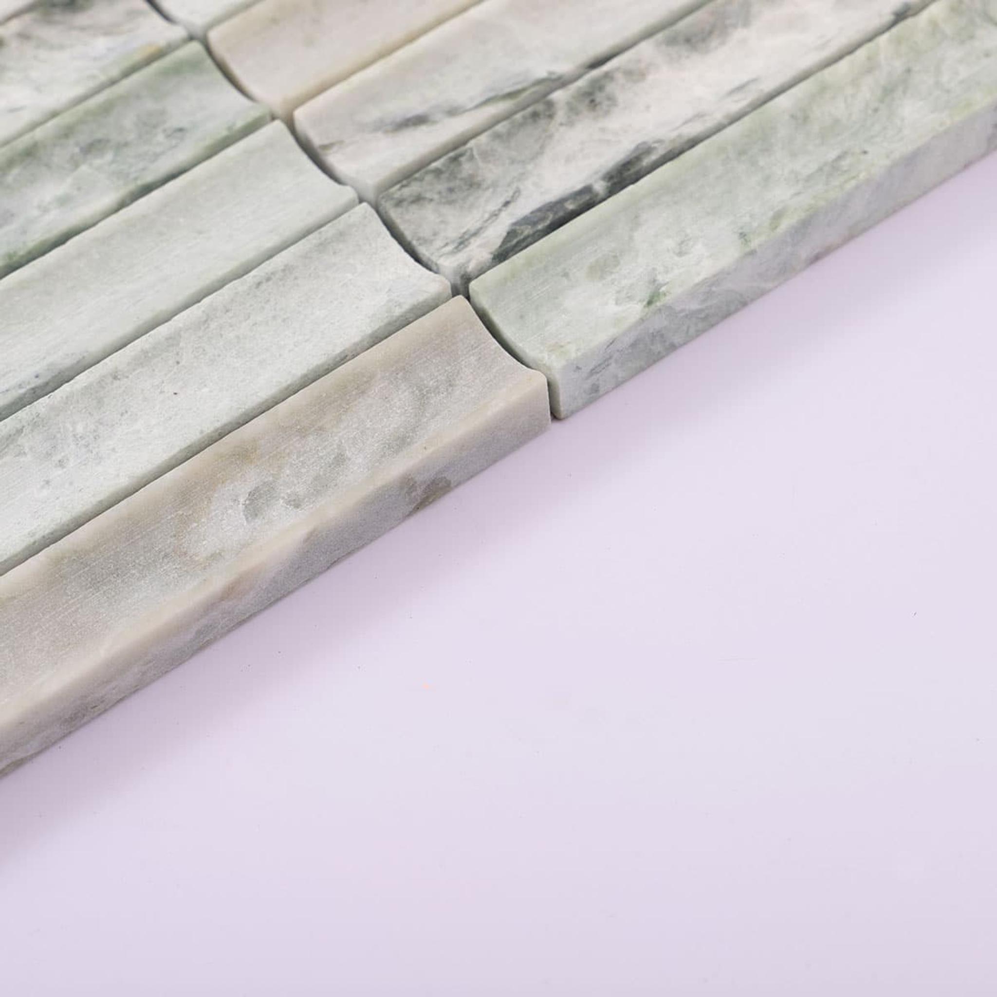 Ming Green Fluted Marble Honed Strip Mosaic Tile — mosaic rãnh sọc (fluted) bằng đá marble xanh lục