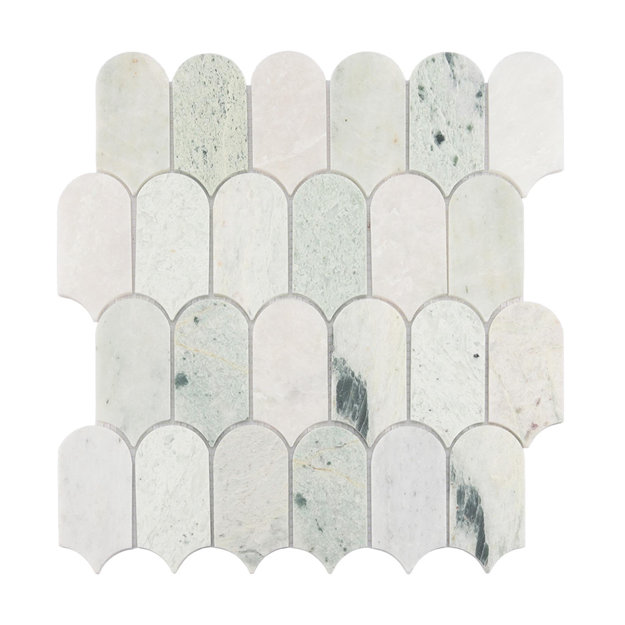 Light Green Arched Marble Mosaic Bathroom Backsplash Accent Wall Tile — mosaic ghép nghệ thuật bằng đá marble xanh lục
