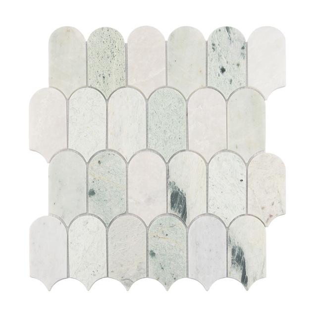 Light Green Arched Marble Mosaic Bathroom Backsplash Accent Wall Tile — mosaic ghép nghệ thuật bằng đá marble xanh lục