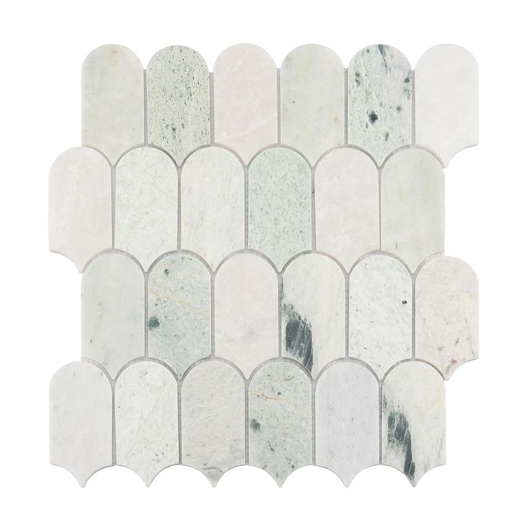 Light Green Arched Marble Mosaic Bathroom Backsplash Accent Wall Tile — mosaic ghép nghệ thuật bằng đá marble xanh lục