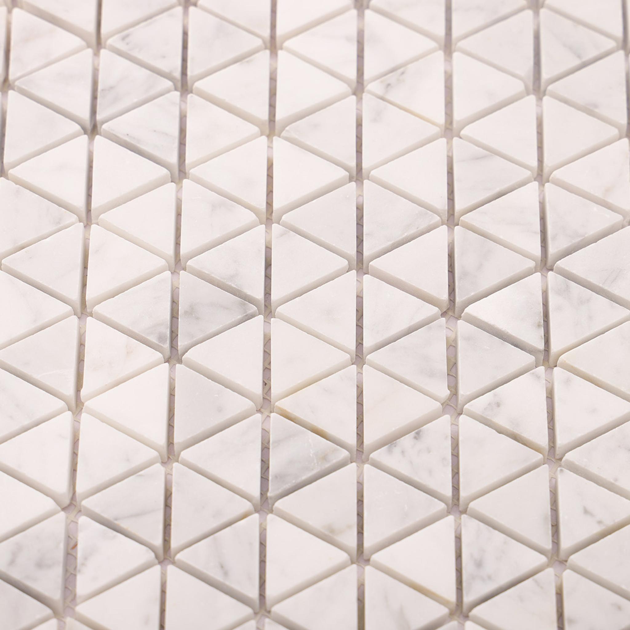 Carrara White Marble Geometric Triangle Mosaic Tiles — mosaic ghép nghệ thuật bằng đá marble trắng & trắng Carrara