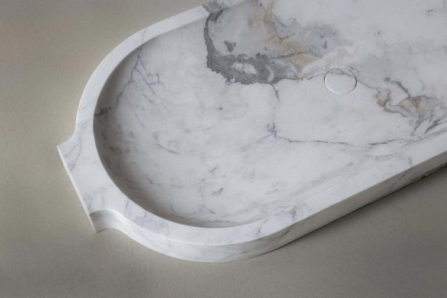 Lavabo đá đặt bàn thuôn dài III — nội thất đá Rochelle Stone
