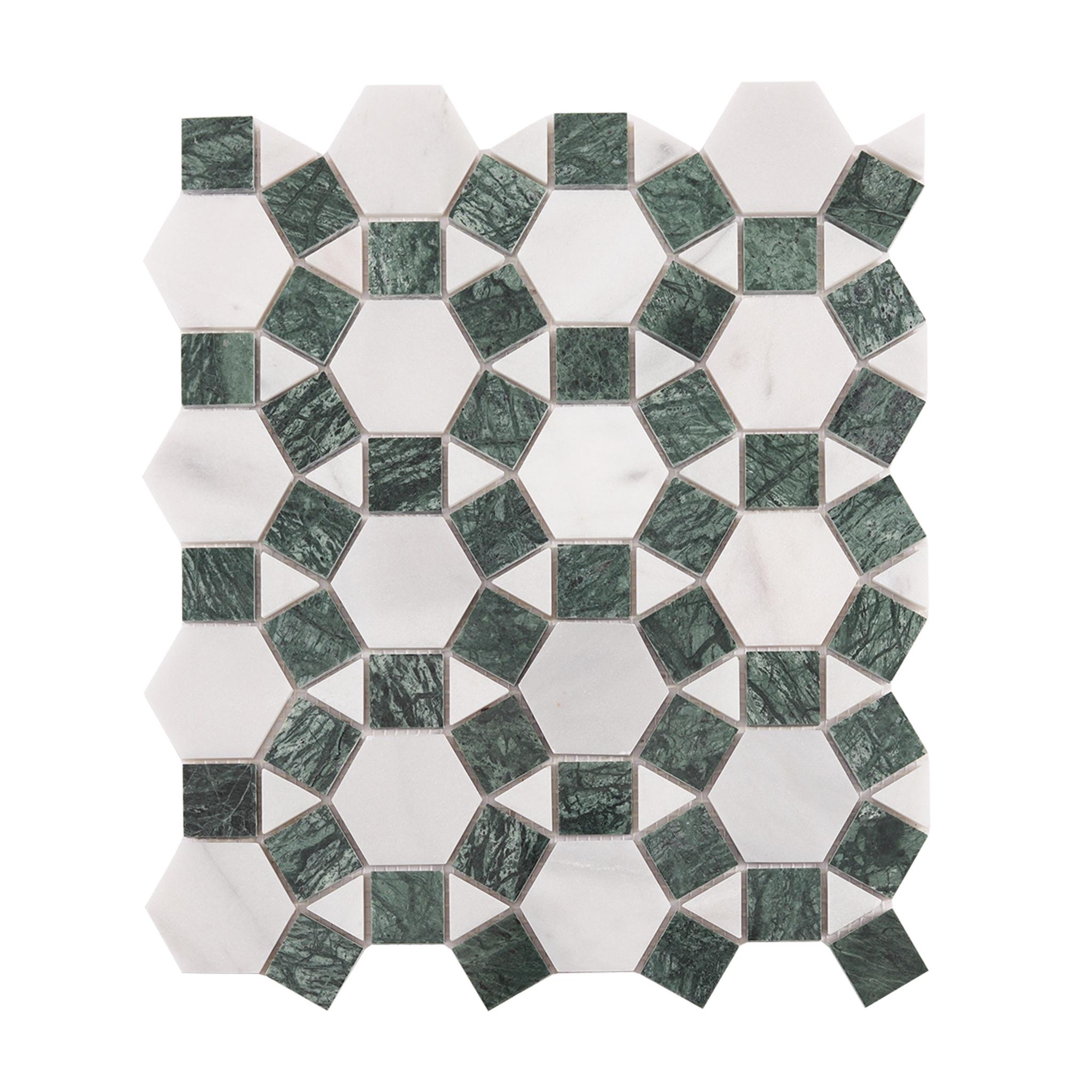 Sunflower Ring Marble Mosaic Tile — mosaic lục giác bằng đá marble xanh lục