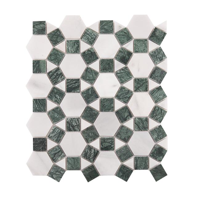 Green Verde & White Sunflower Ring Marble Mosaic Tile — Rochelle Rochelle Stone