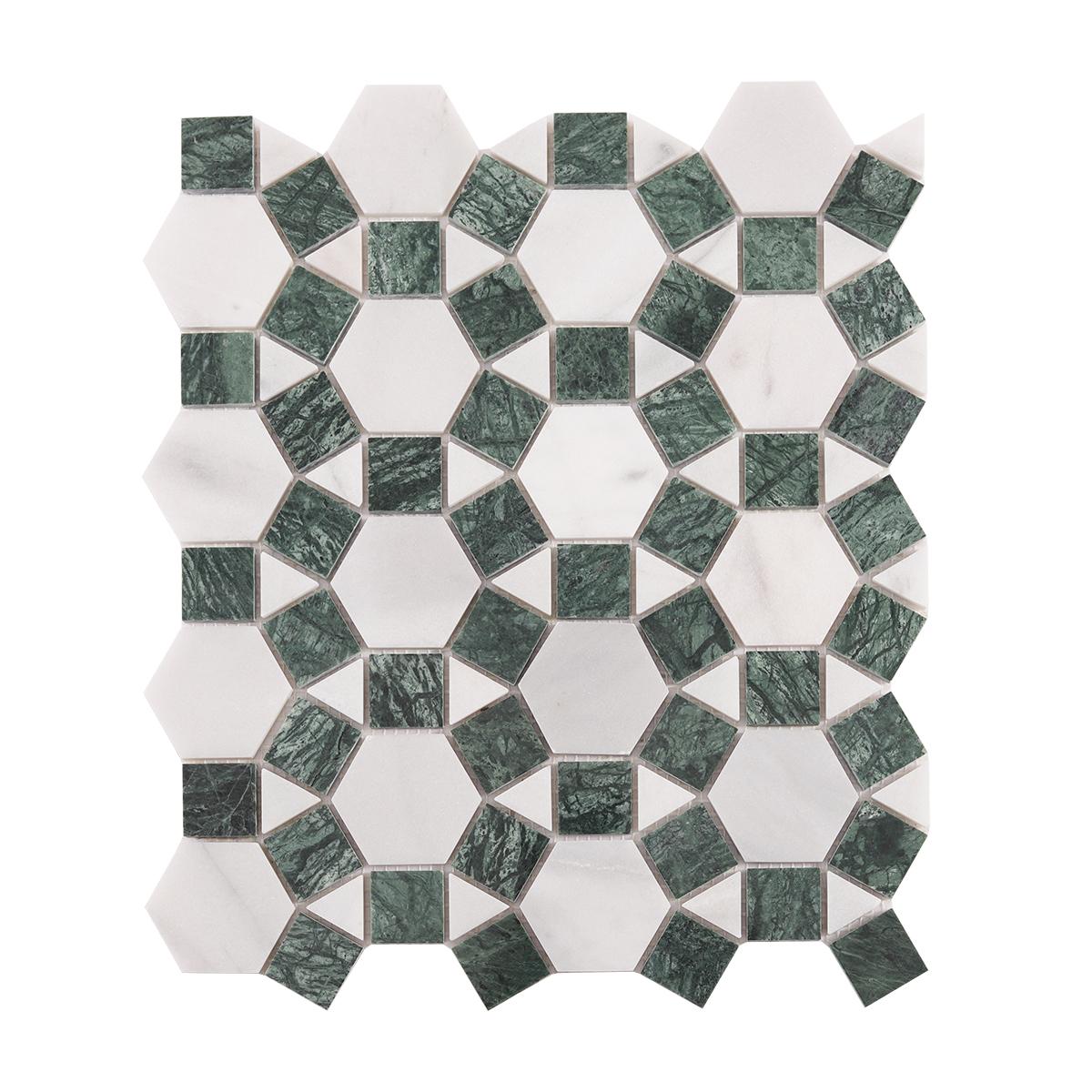 Sunflower Ring Marble Mosaic Tile — mosaic lục giác bằng đá marble xanh lục