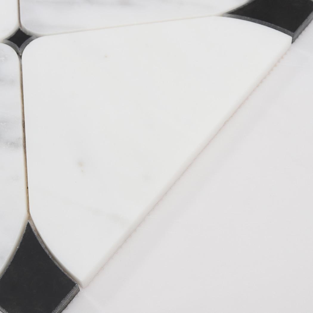 White Marble and Black Glass Waterjet Tile Square Wall Mosaic — mosaic hoa văn waterjet bằng đá marble đen & trắng