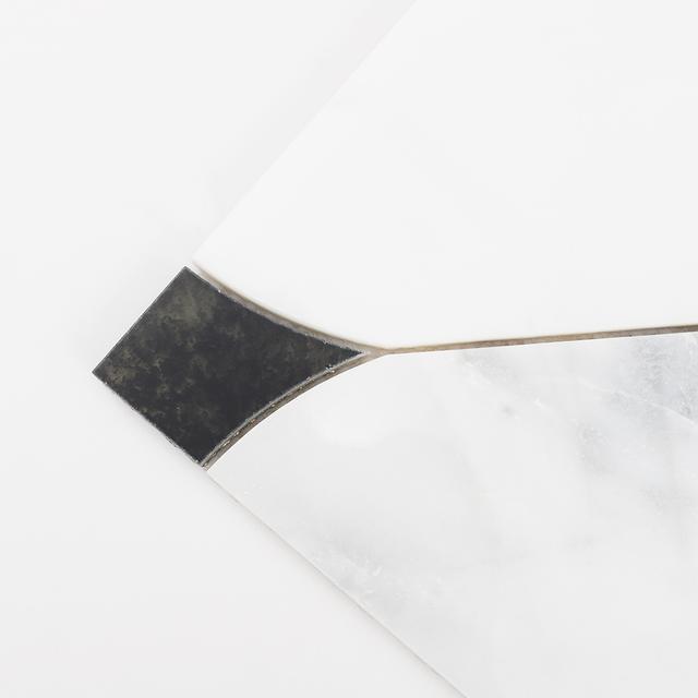 White Marble and Black Glass Waterjet Tile Square Wall Mosaic — mosaic hoa văn waterjet bằng đá marble đen & trắng