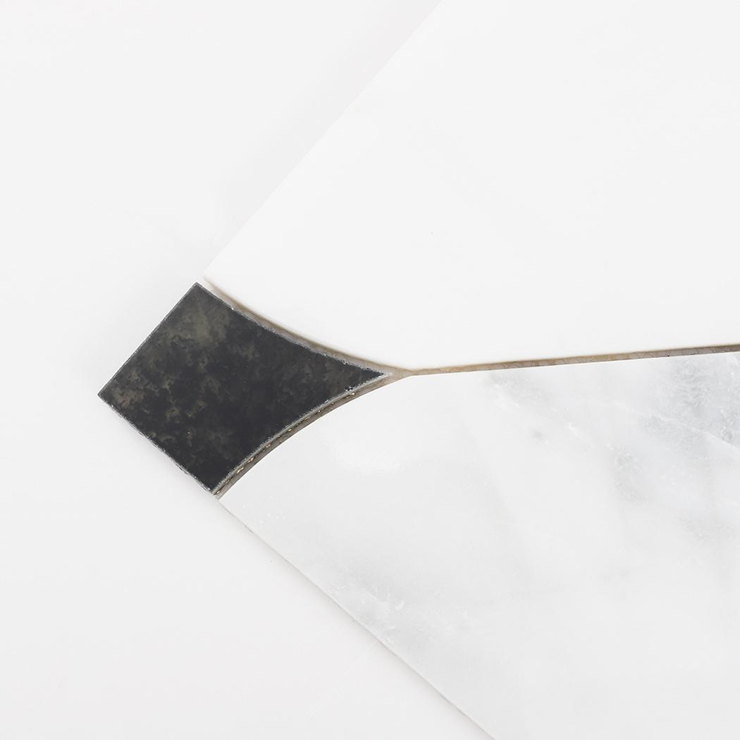 White Marble and Black Glass Waterjet Tile Square Wall Mosaic — mosaic hoa văn waterjet bằng đá marble đen & trắng