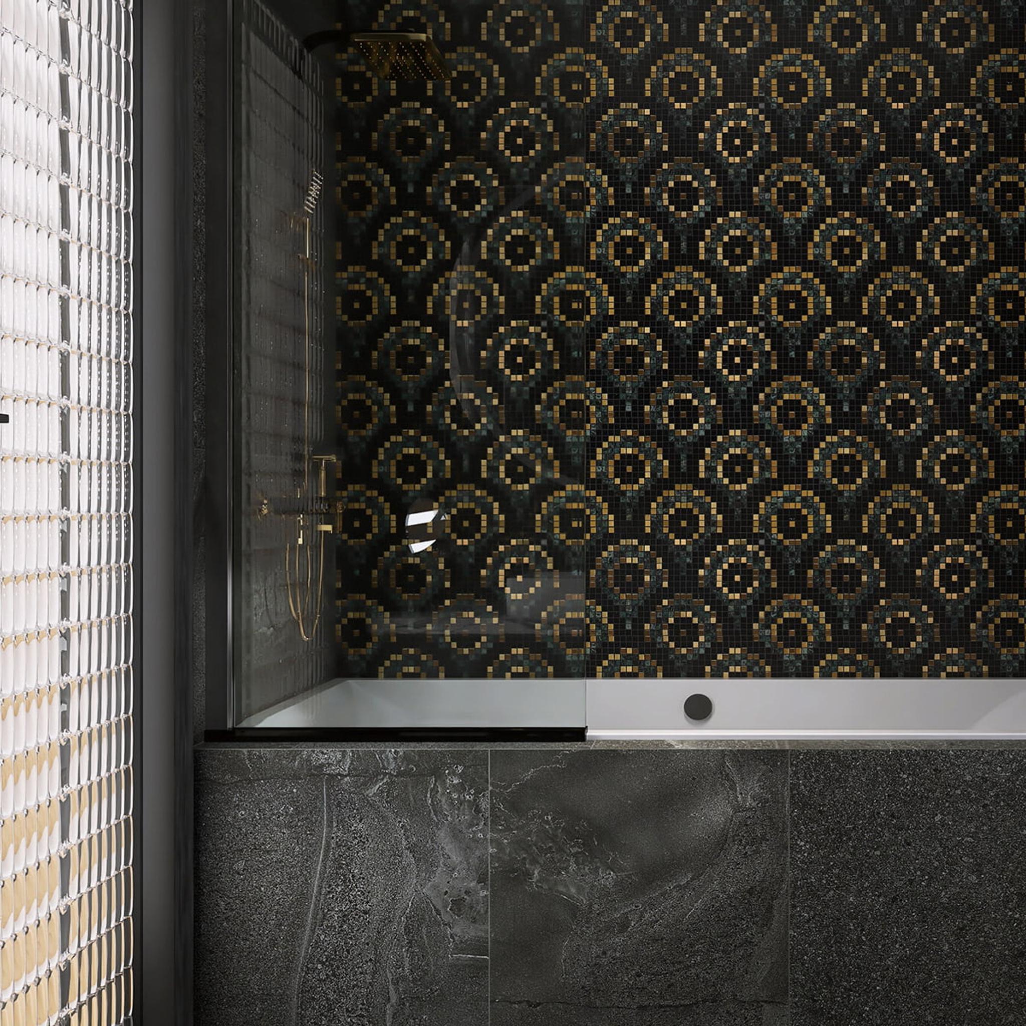 Metal and Marble Mosaic Tiles  Pixel Fish Scale Pattern — mosaic vảy cá (fish scale) bằng đá marble tự nhiên
