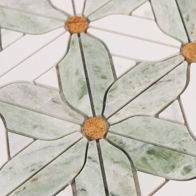 Ming Green and White Flower Marble Mosaic Tiles — mosaic hoa văn waterjet bằng đá marble trắng & xanh lục