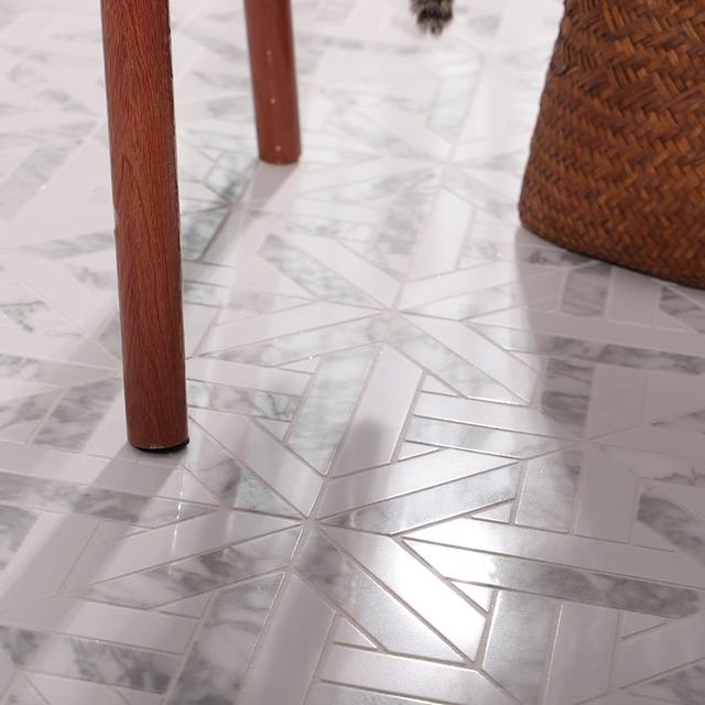 White Geometrica Thassos Honed Marble Tiles — mosaic ghép nghệ thuật bằng đá marble trắng