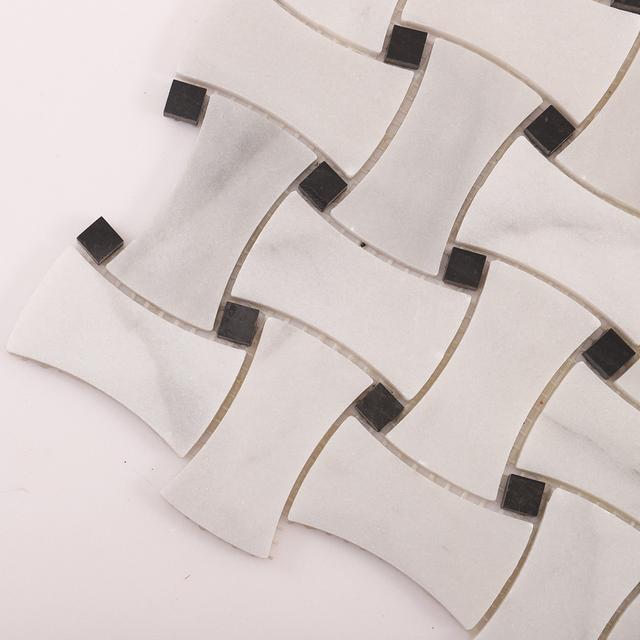 White and Black Basketweave Polished Marble Mosaic Tiles — mosaic đan rổ (basketweave) bằng đá marble đen & trắng
