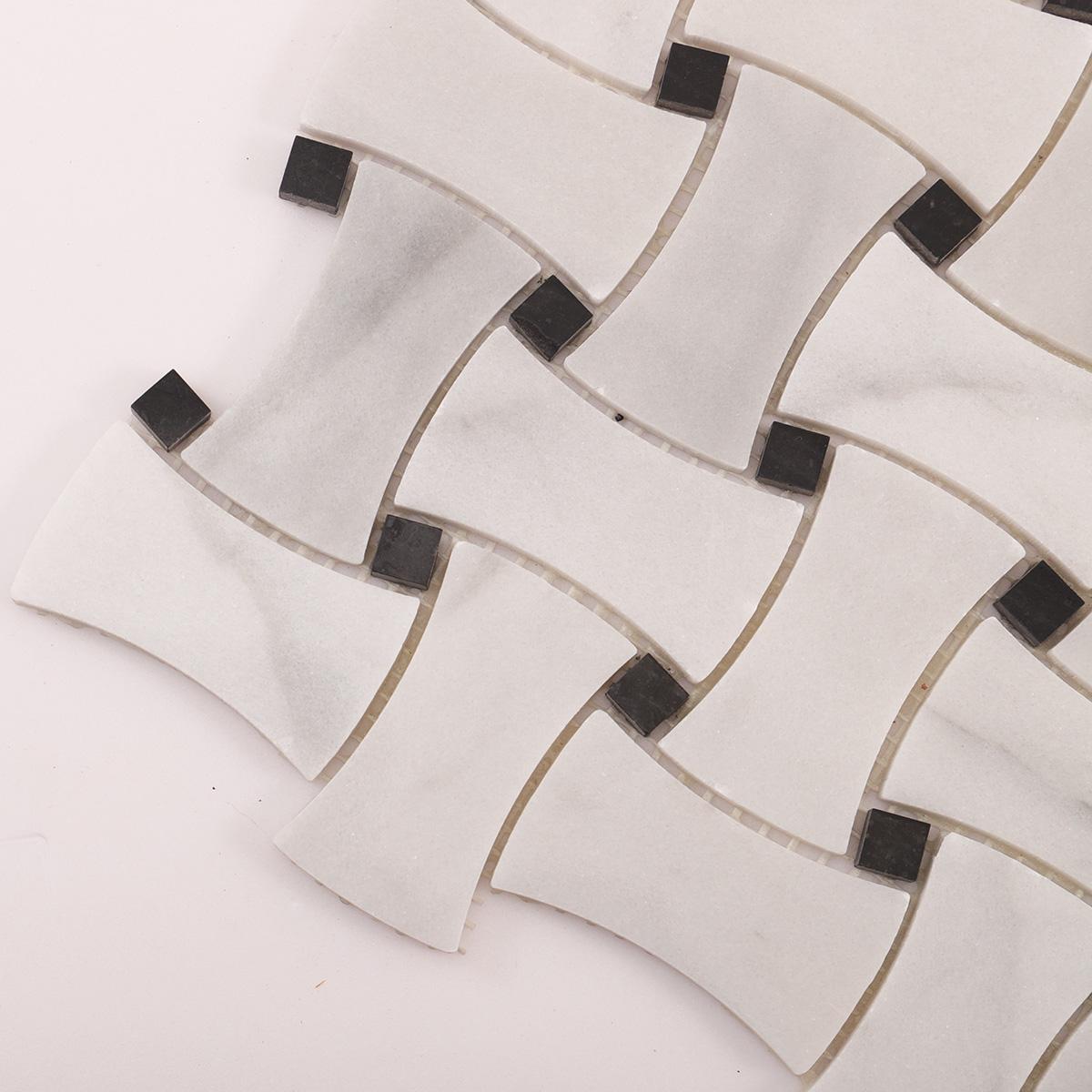 White and Black Basketweave Polished Marble Mosaic Tiles — mosaic đan rổ (basketweave) bằng đá marble đen & trắng