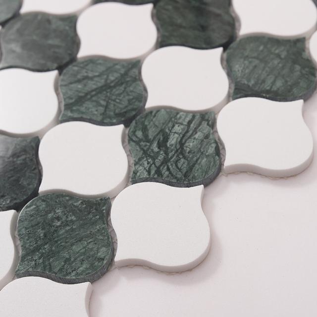 Green and White Arabesque Lantern Marble Tiles — mosaic arabesque bằng đá marble trắng & xanh lục