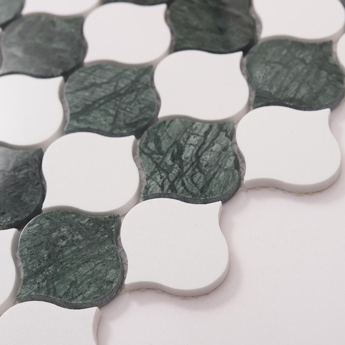 Green and White Arabesque Lantern Marble Tiles — mosaic arabesque bằng đá marble trắng & xanh lục