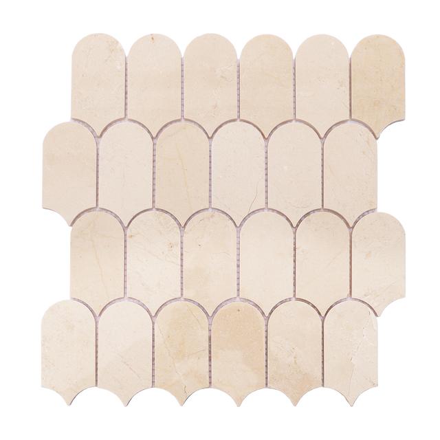 Beige Long Fish Scale Marble Tiles — mosaic vảy cá (fish scale) bằng đá marble beige