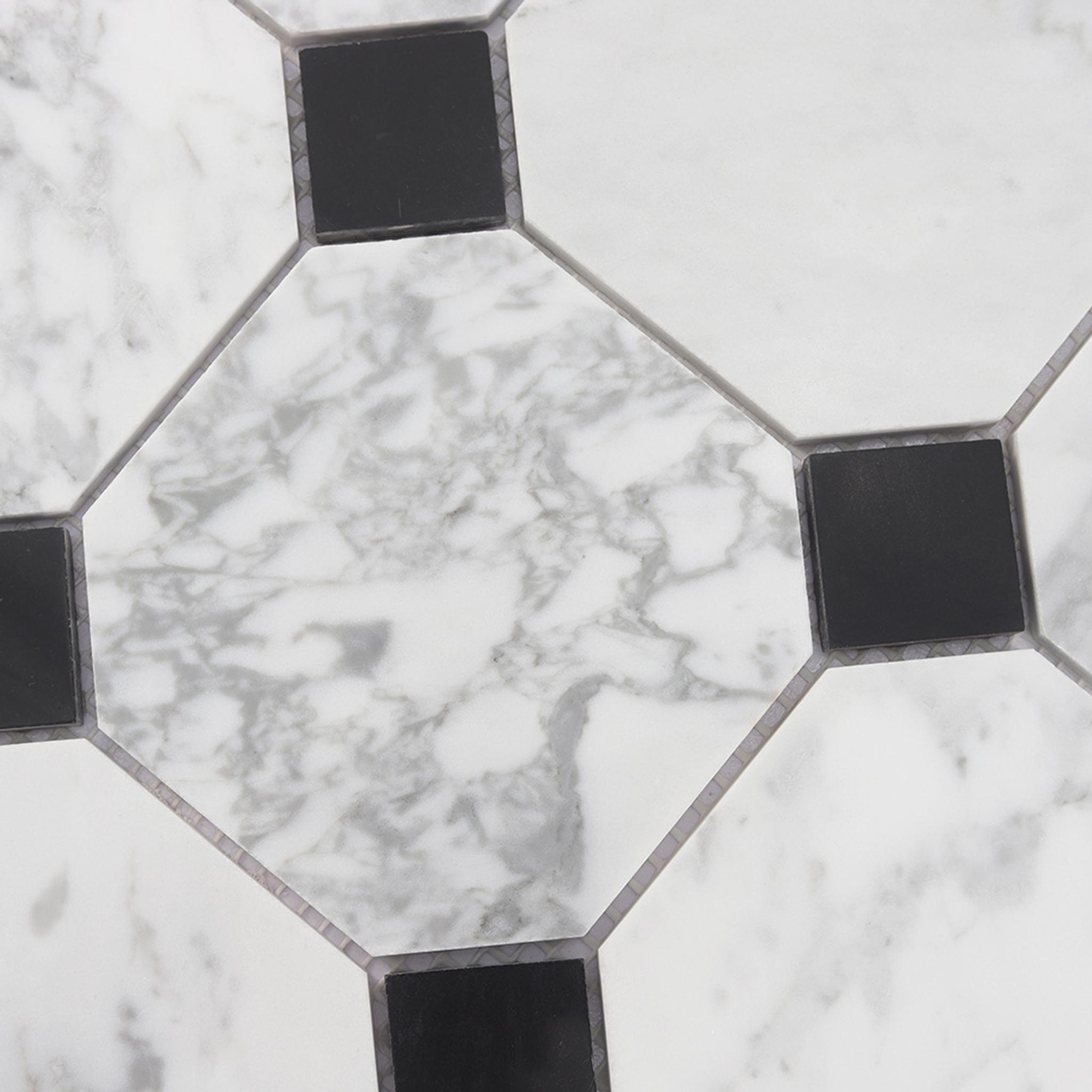White Octagon Marble Mosaic with Black Square Dot Tile — mosaic vuông bằng đá marble đen & trắng