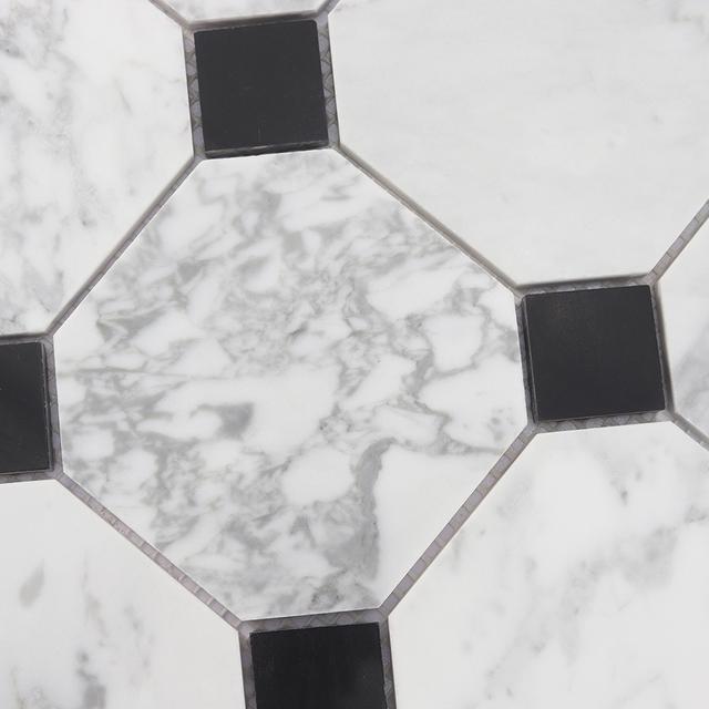 White Octagon Marble Mosaic with Black Square Dot Tile — mosaic vuông bằng đá marble đen & trắng