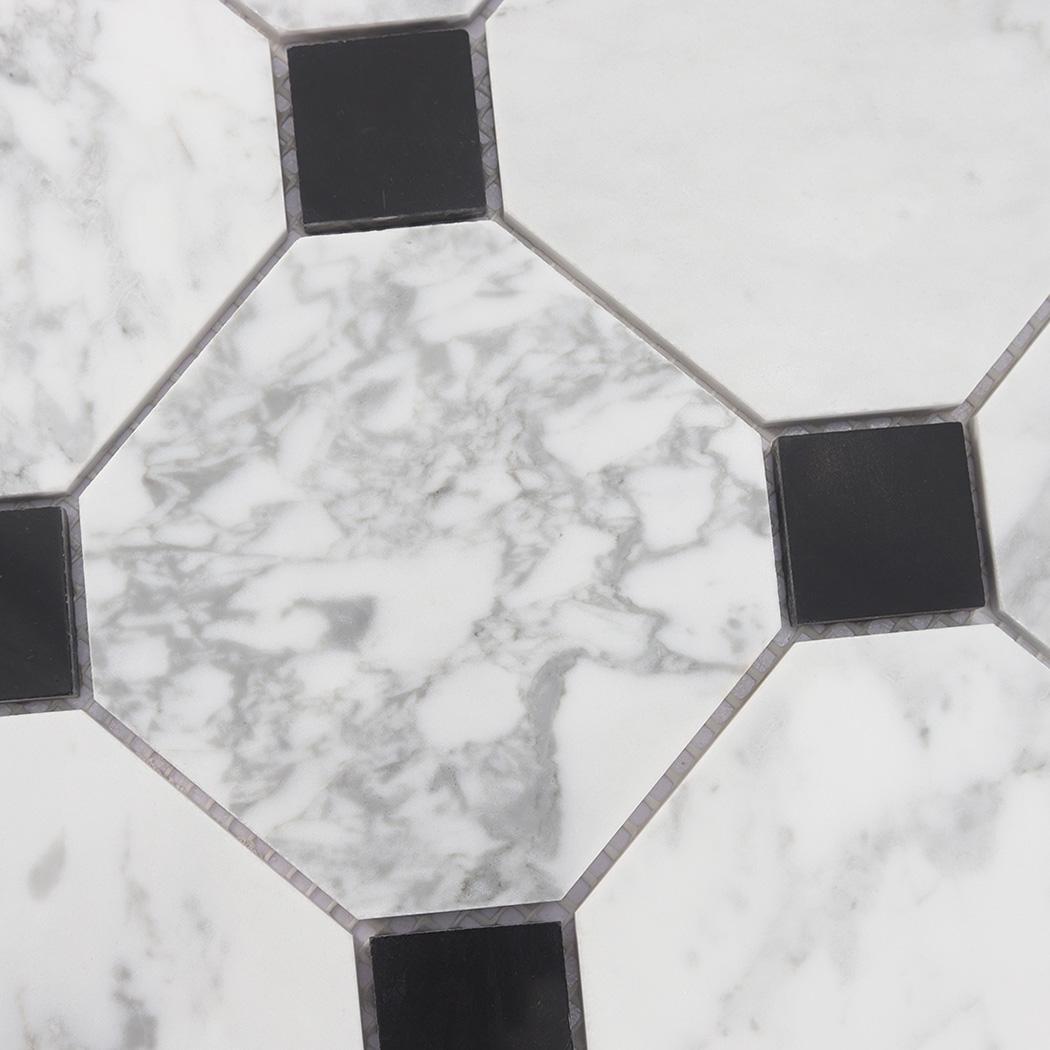 White Octagon Marble Mosaic with Black Square Dot Tile — mosaic vuông bằng đá marble đen & trắng
