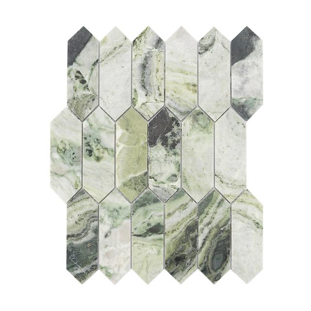 Green Elongated Hexagon Marble Tile Floor and Wall Mosaic — mosaic lục giác bằng đá marble xanh lục