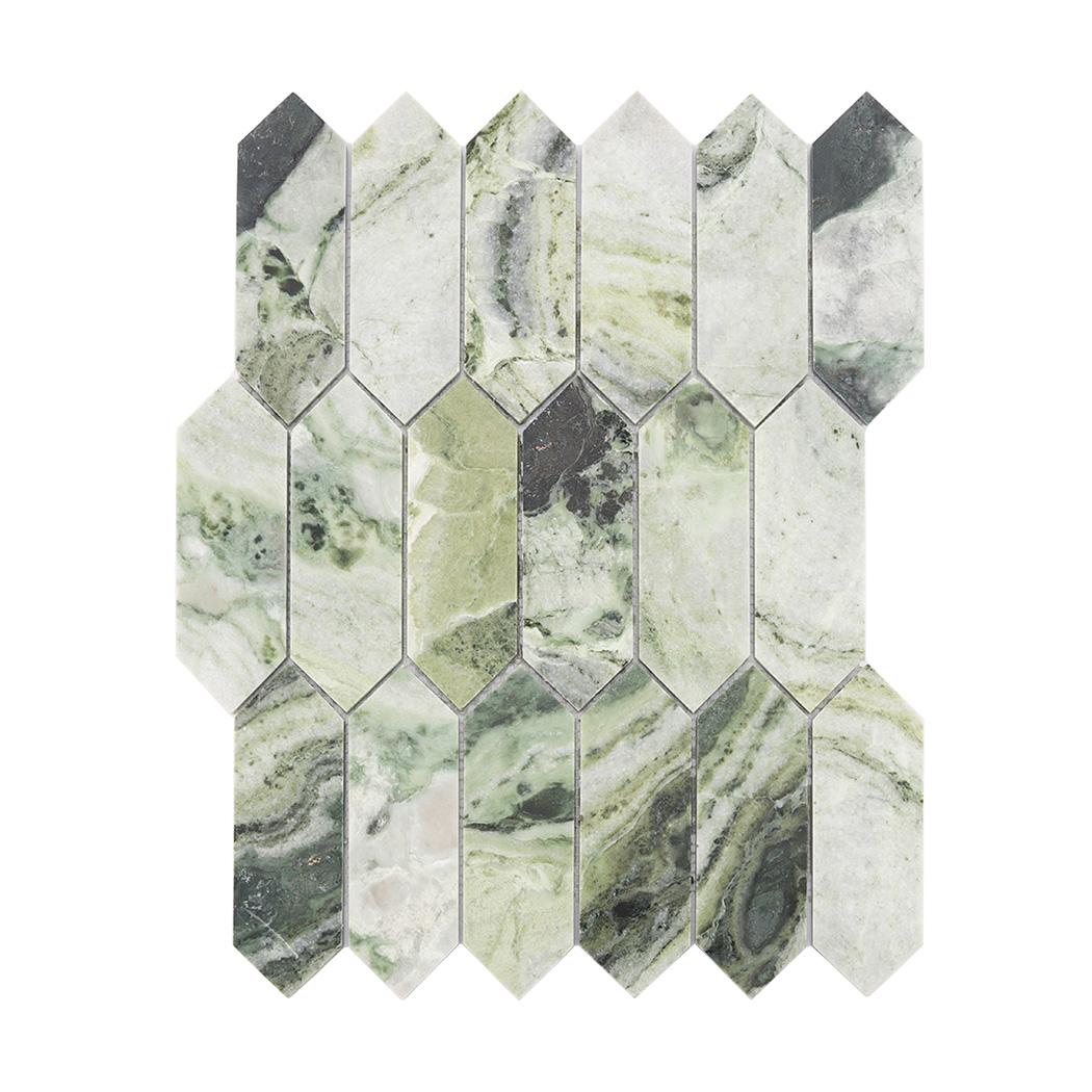 Green Elongated Hexagon Marble Tile Floor and Wall Mosaic — mosaic lục giác bằng đá marble xanh lục