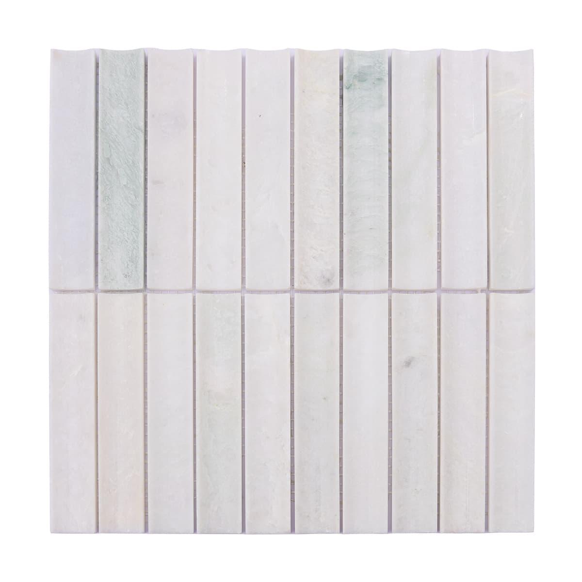 White Jade Polished Marble Mosaic Strip Fluted Wall Tile — mosaic rãnh sọc (fluted) bằng đá marble trắng
