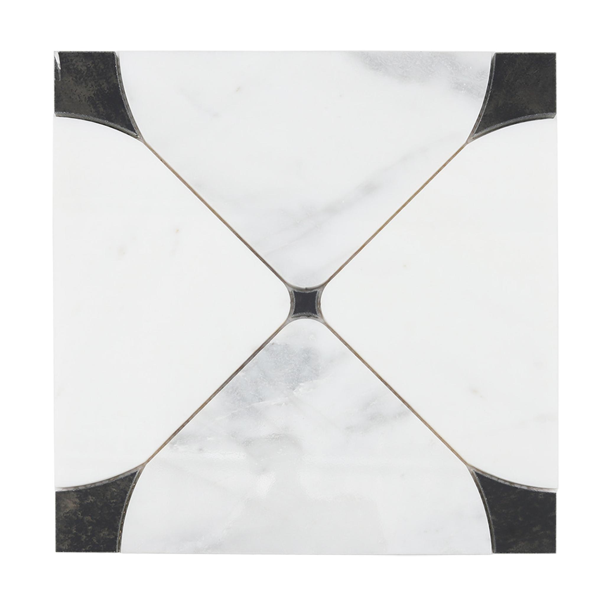 White Marble and Black Glass Waterjet Tile Square Wall Mosaic — mosaic hoa văn waterjet bằng đá marble đen & trắng