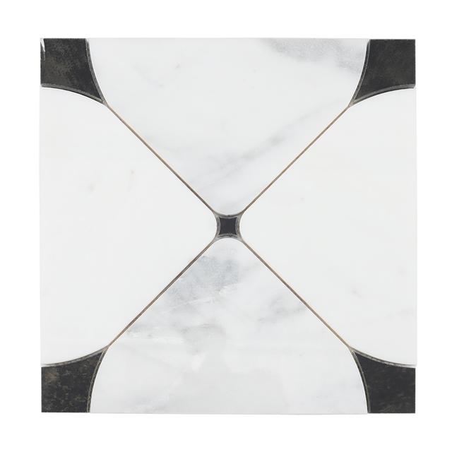 White Marble and Black Waterjet Mosaic Tile — Rochelle Rochelle Stone