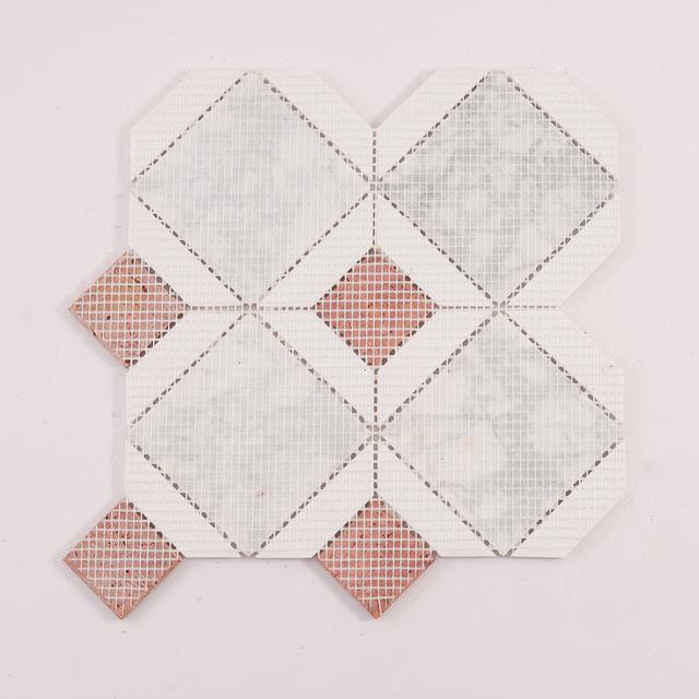 Octagon Carrara and Red Marble Mosaic Tiles — mosaic ghép nghệ thuật bằng đá marble trắng & đỏ