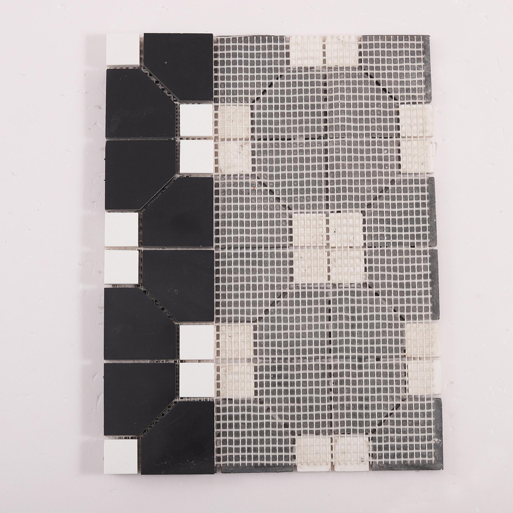 Black and White Hexagon Geometric Marble Mosaic — mosaic lục giác bằng đá marble đen & trắng