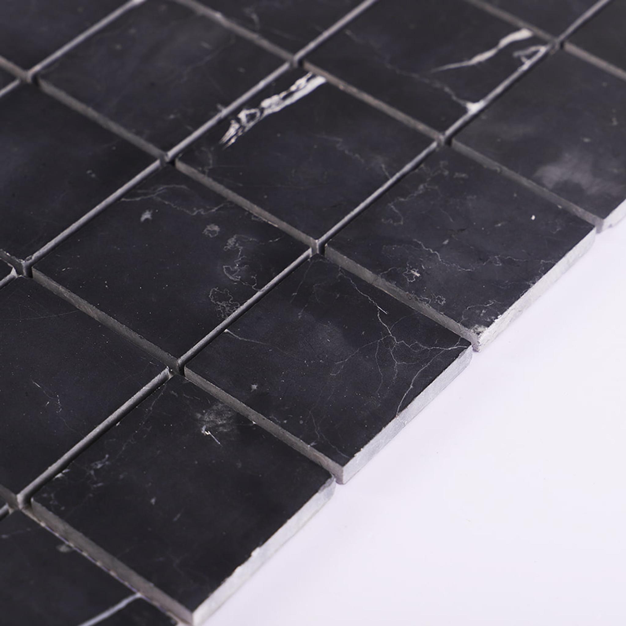 Nero Black Large Square Marble Mosaic Tile 2X2 — mosaic vuông bằng đá marble đen