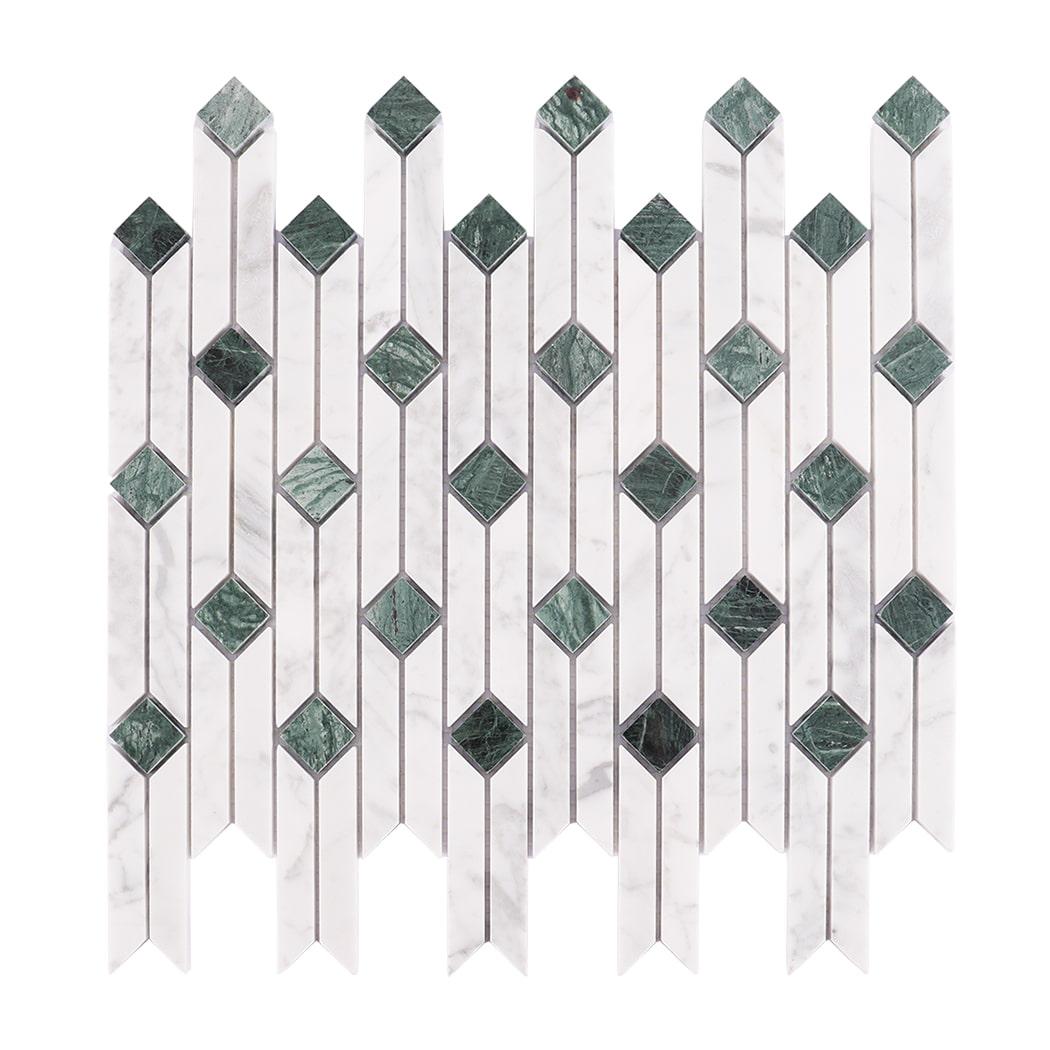White and Green Marble Mosaic Floor Tile Geometric Pattern — mosaic ghép nghệ thuật bằng đá marble trắng & xanh lục