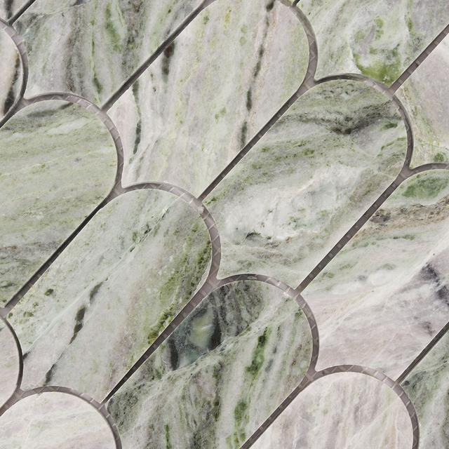 Envy Green Long Fish Scale Marble Mosaic Tiles — mosaic vảy cá (fish scale) bằng đá marble xanh lục