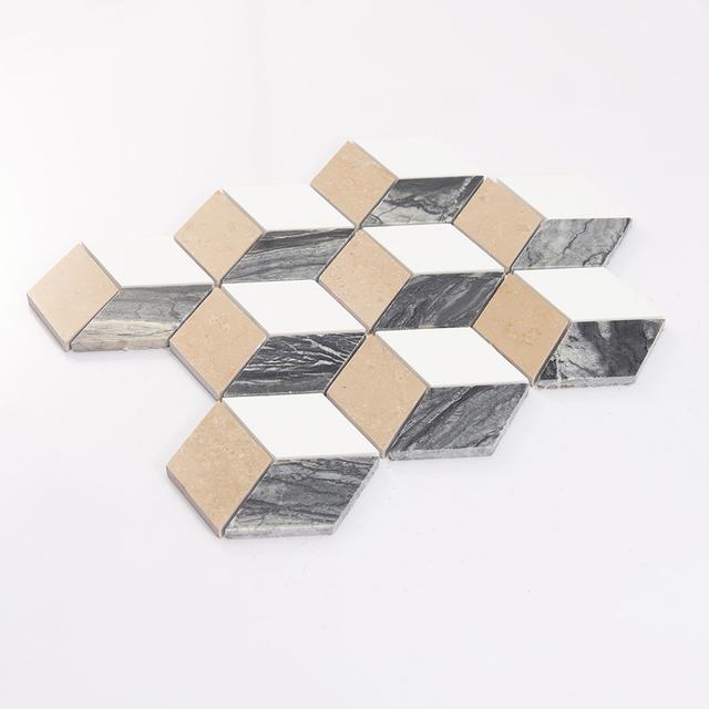 Cube Marble Bathroom Mosaic Tile — mosaic ghép nghệ thuật bằng đá marble tự nhiên