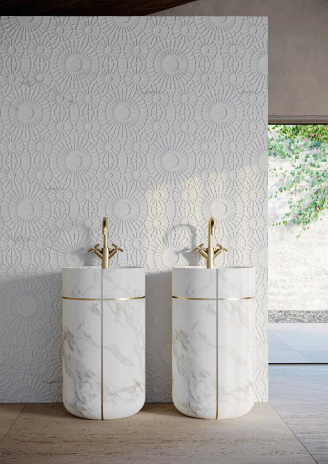 Lavabo đá nguyên khối tròn VIII — nội thất đá Rochelle Stone