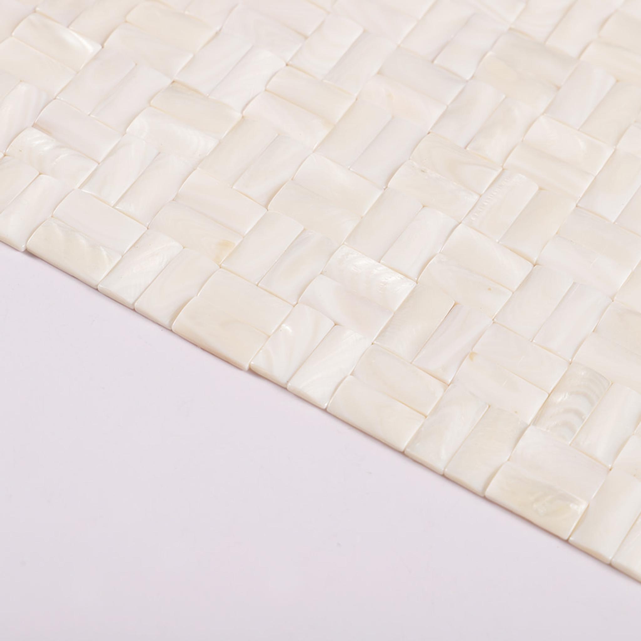 3D White Mother of Pearl Basket Weave Mosaic Tile — mosaic đan rổ (basketweave) bằng xà cừ trắng