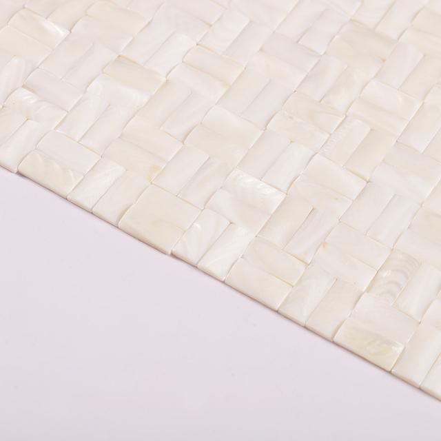 3D White Mother of Pearl Basket Weave Mosaic Tile — mosaic đan rổ (basketweave) bằng xà cừ trắng