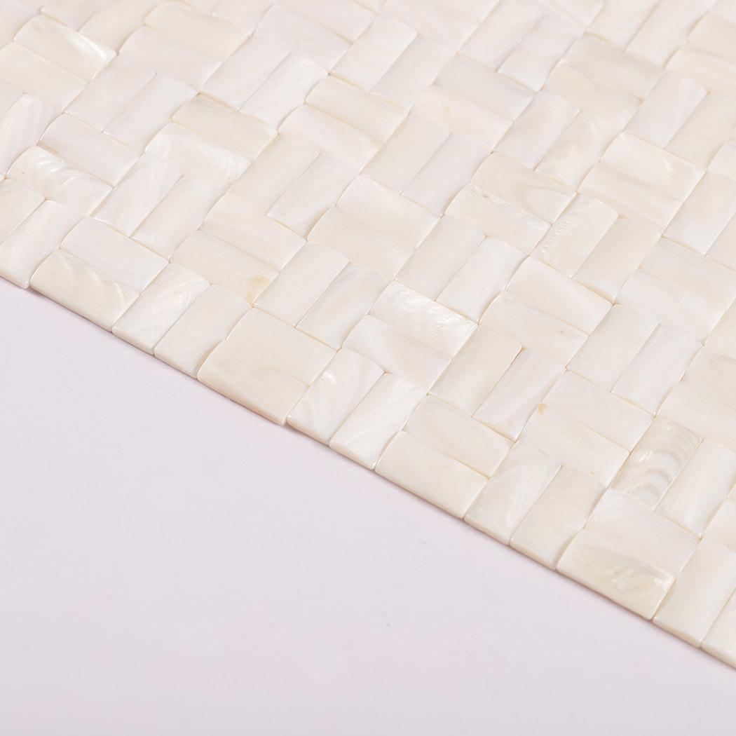 3D White Mother of Pearl Basket Weave Mosaic Tile — mosaic đan rổ (basketweave) bằng xà cừ trắng