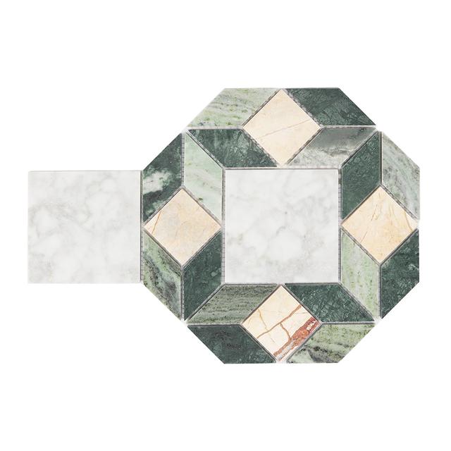 Geometric Octagon Marble Tile - Bát Giác Trắng, Xanh Lục & Beige Vân Đỏ — Rochelle Rochelle Stone