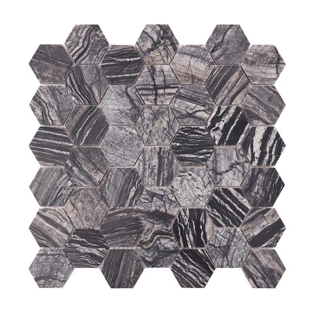 Dark Grey Hexagon Marble Mosaic Tiles — mosaic lục giác bằng đá marble xám