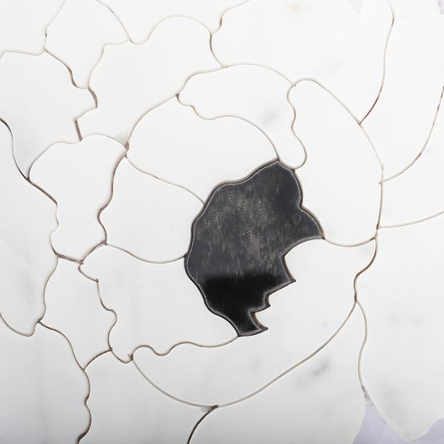 White Flower Waterjet Marble and Glass Mosaic Tile — mosaic hoa văn waterjet bằng đá marble trắng