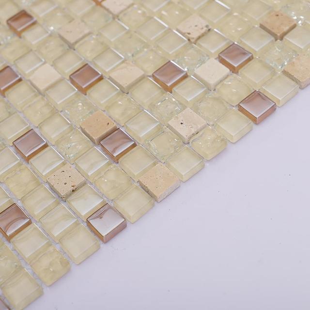 Cream Beige Glass and Marble Mosaic Tile — mosaic ghép nghệ thuật bằng đá marble beige & kem