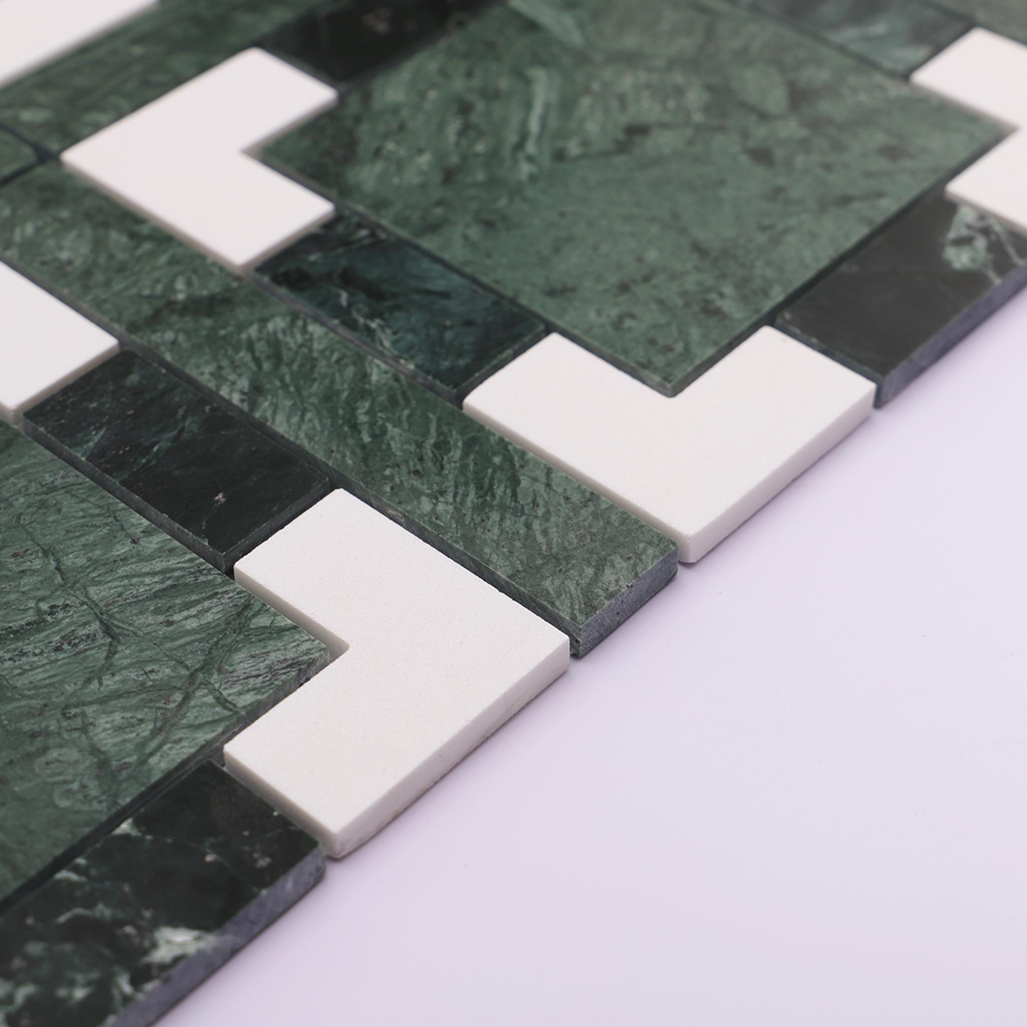 Green and White Geometric Polished Marble Tiles — mosaic ghép nghệ thuật bằng đá marble trắng & xanh lục