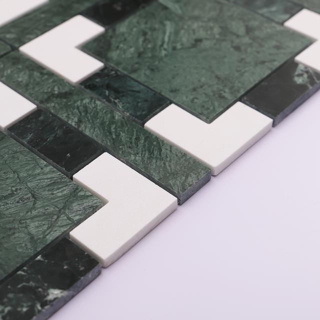 Green and White Geometric Polished Marble Tiles — mosaic ghép nghệ thuật bằng đá marble trắng & xanh lục