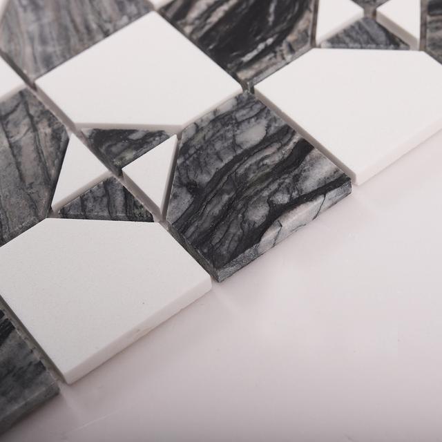 Gray and White Thassos Natural Marble Tiles — mosaic ghép nghệ thuật bằng đá marble trắng & xám