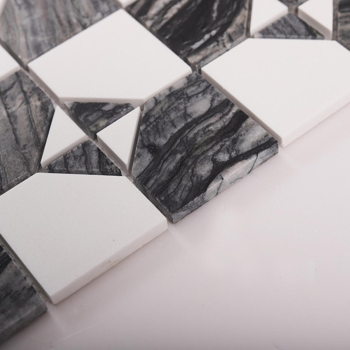 Gray and White Thassos Natural Marble Tiles — mosaic ghép nghệ thuật bằng đá marble trắng & xám