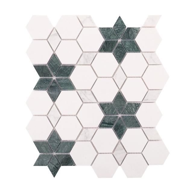 White Hexagon & Green Diamond Six-Point Star Marble Mosaic — Rochelle Rochelle Stone
