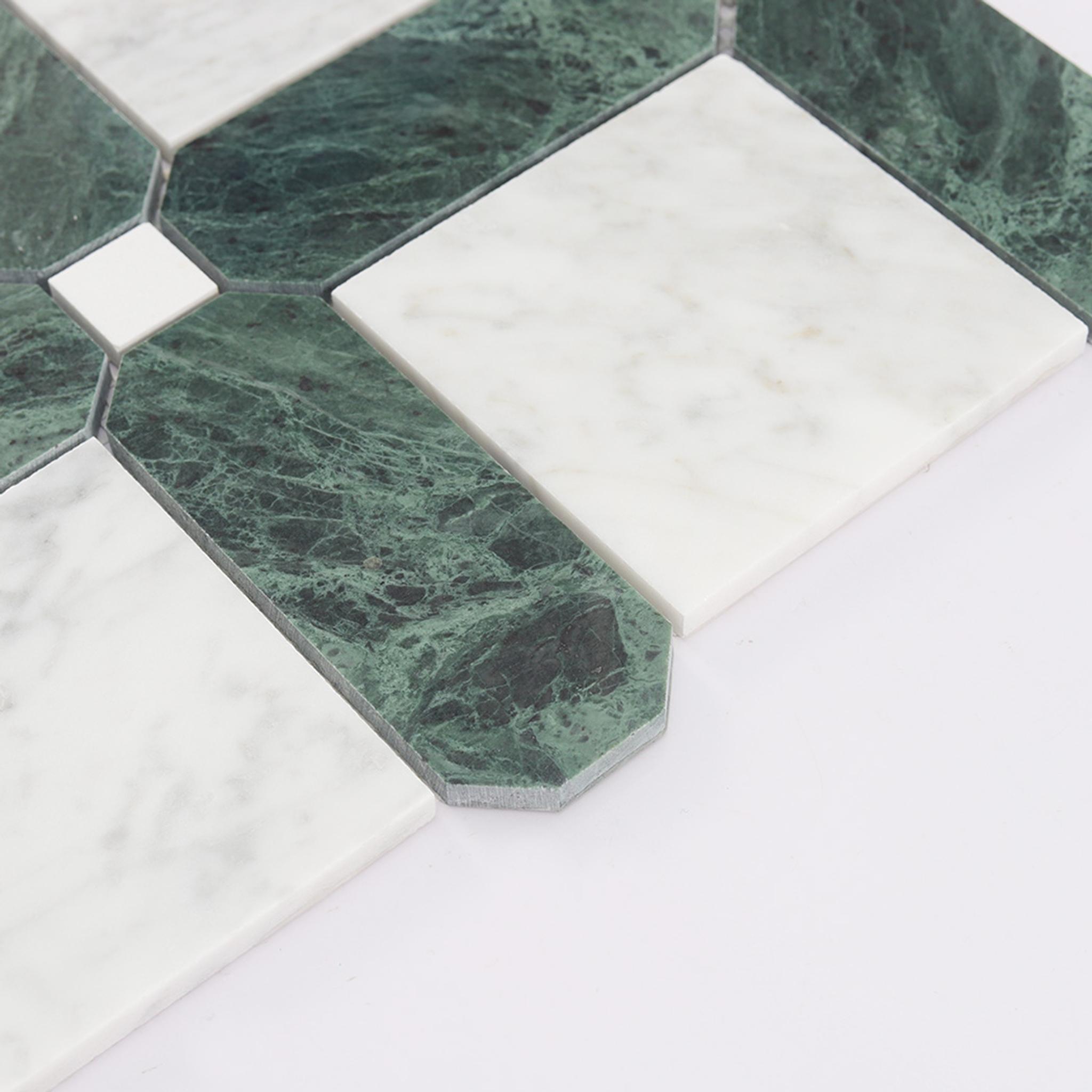Framed Square Marble Mosaic White and Green Tile — mosaic vuông bằng đá marble trắng & xanh lục